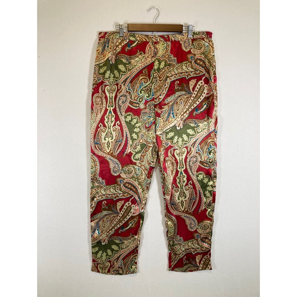 Boho Sophia by Delicates Women‎ Large Red Paisley Satin Pajama Loungewear Pants